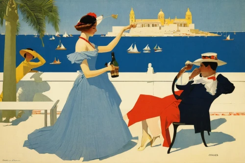 travel poster,vintage illustration,promenade,art deco woman,french tourists,vintage art,advertising figure,universal exhibition of paris,art deco,george paris,italian poster,twenties women,vintage print,monaco,queen mary 2,royal yacht,vintage french postcard,twenties of the twentieth century,woman with ice-cream,advertisement,Illustration,Retro,Retro 15