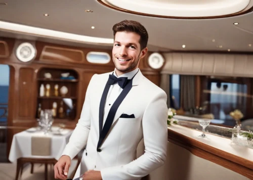 the groom,groom,bridegroom,concierge,wedding suit,men's suit,on a yacht,white-collar worker,formal guy,waiter,queen mary 2,formal wear,aristocrat,catering service bern,male model,prince of wales,navy suit,royal yacht,yacht club,businessman
