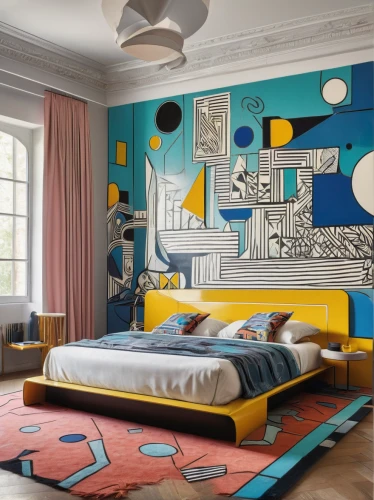 modern decor,children's bedroom,wall sticker,kids room,wall decoration,wall paint,contemporary decor,geometric style,great room,interior design,interior decoration,boy's room picture,modern room,wall decor,painted wall,wall painting,pop art colors,wall plaster,interior decor,sleeping room,Art,Artistic Painting,Artistic Painting 05