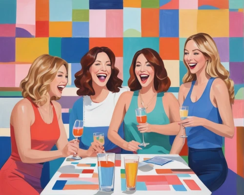 female alcoholism,women friends,drinking party,ladies group,women at cafe,women's network,bachelorette party,sewing pattern girls,oil painting on canvas,a party,social group,girl fun,dinner party,girl talk,cocktails,apéritif,modern pop art,long table,cosmopolitan,business women,Illustration,Vector,Vector 07