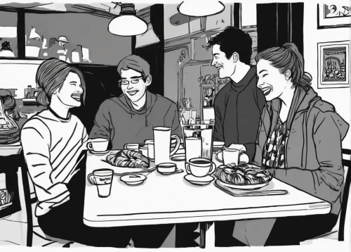 women at cafe,the coffee shop,coffee tea illustration,coffee shop,diner,coloring page,book illustration,sci fiction illustration,office line art,food line art,herring family,paris cafe,retro diner,family dinner,comic speech bubbles,dinner party,laurel family,four o'clock family,parisian coffee,breakfast table,Illustration,Vector,Vector 11