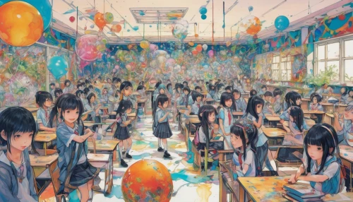 kindergarten,children drawing,classroom,class room,children studying,colourful pencils,shirakami-sanchi,torekba,computer art,school children,school design,world digital painting,school of fish,elementary school,studio ghibli,fukushima,elementary,pencils,meticulous painting,color pencils,Conceptual Art,Graffiti Art,Graffiti Art 05