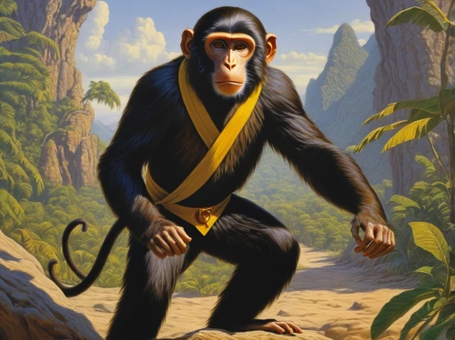 tarzan,monkey island,barbary monkey,chimpanzee,monkey banana,monkey soldier,chimp,ape,bonobo,common chimpanzee,the monkey,macaque,monkey gang,siamang,mandrill,primate,monkeys band,monkey,great apes,guenon,Illustration,Retro,Retro 14