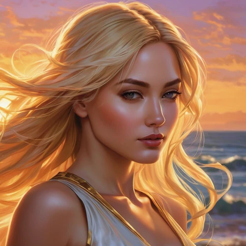 fantasy portrait,world digital painting,digital painting,fantasy art,blonde woman,sunset glow,romantic portrait,golden light,portrait background,golden haired,cg artwork,golden color,rosa ' amber cover,girl on the dune,aphrodite,fantasy picture,blonde girl,fantasy woman,goldenlight,blond girl,Conceptual Art,Fantasy,Fantasy 03