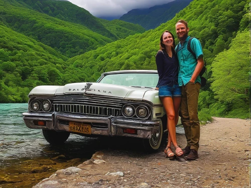 jeep wagoneer,volvo 140 series,rambler,honeymoon,chrysler windsor,rambler marlin,station wagon-station wagon,jensen interceptor,travel insurance,borgward,volvo 164,carretera austral,icelanders,ford torino,volvo cars,car rental,patagonia,chevrolet kingswood,south island,buick y-job,Illustration,Paper based,Paper Based 01