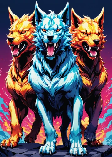 color dogs,wolves,raging dogs,werewolves,three dogs,two wolves,canines,lions,lion children,big cats,feral,roar,lion - feline,foxes,felines,to roar,wolf pack,two lion,furta,game illustration,Illustration,Japanese style,Japanese Style 04