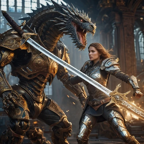 massively multiplayer online role-playing game,joan of arc,female warrior,heroic fantasy,warrior and orc,dragon slayer,witcher,cullen skink,game art,role playing game,sword fighting,norse,games of light,battle,warriors,paladin,assault,sterntaler,castleguard,game illustration