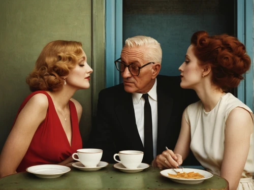 women at cafe,woman drinking coffee,vintage man and woman,redheads,woman at cafe,model years 1960-63,vintage 1950s,vintage art,fifties,the coffee shop,clue and white,breakfast at tiffany's,eurythmics,retro women,coffee break,pop art people,george paris,teatime,cool pop art,gena rolands-hollywood,Photography,Documentary Photography,Documentary Photography 06