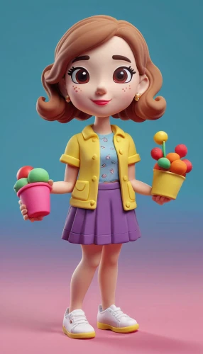 girl with cereal bowl,3d figure,stylized macaron,wind-up toy,3d model,clay animation,candy island girl,clay doll,sewing pattern girls,agnes,cute cartoon character,painter doll,play-doh,doll figure,lego pastel,girl with bread-and-butter,doll shoes,cloth doll,doll kitchen,play doh,Unique,3D,Clay