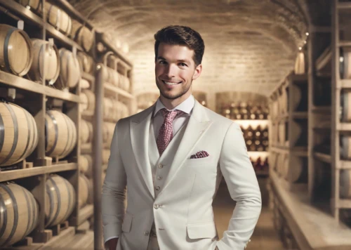 winemaker,wedding suit,wine cellar,men's suit,alejandro vergara blanco,chivas regal,distilled beverage,the groom,canadian whisky,single malt scotch whisky,grain whisky,groom,cellar,aristocrat,blended malt whisky,men's wear,single malt whisky,wine barrel,male model,formal wear