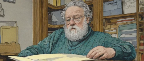 theoretician physician,vincent van gough,lev lagorio,reading magnifying glass,anton chekhov,hemmingway,johannes brahms,elderly man,archimedes,scholar,leonardo devinci,man with a computer,writing or drawing device,book illustration,colored pencil background,manuscript,astronomer,study,analyze,shoemaker,Illustration,Black and White,Black and White 20