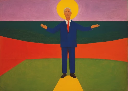 standing man,el salvador dali,adenauer,advertising figure,elderly man,sun,donald trump,politician,khokhloma painting,prophet,graeme strom,1971,silhouette of man,bill woodruff,pedestrian,contemporary witnesses,modern pop art,trump,black businessman,oil on canvas,Art,Artistic Painting,Artistic Painting 26