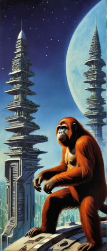 monkey island,great apes,kong,orangutan,monkeys band,sci fiction illustration,barbary monkey,primate,monkey family,primates,king kong,orang utan,monkey gang,atlas squirrel,ape,gibbon 5,the monkey,neo-stone age,macaque,gorilla,Conceptual Art,Sci-Fi,Sci-Fi 20