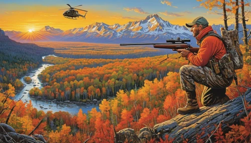 hunting scene,autumn mountains,fall landscape,big-game fishing,animals hunting,autumn theme,painting technique,fly fishing,autumn background,black hawk sunrise,deer hunting,sniper,autumn landscape,hunting dogs,3d archery,montana,oil painting on canvas,target archery,fall colors,to hunt,Illustration,Children,Children 02