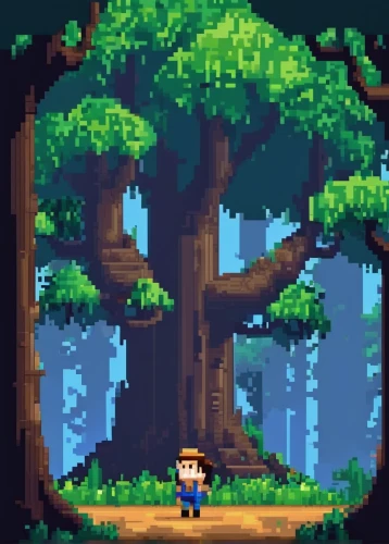 farmer in the woods,monkey island,wooden mockup,forests,cartoon forest,pixel art,forest background,forest man,forest,adventure game,forest tree,the forests,the woods,the forest,tree mushroom,rainforest,forest walk,tree grove,big trees,game illustration,Unique,Pixel,Pixel 01