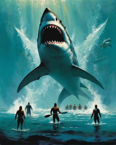 great white shark,requiem shark,jaws,shark,sharks,god of the sea,bull shark,hammerhead,sea monsters,game illustration,big wave,predators,big-game fishing,sci fiction illustration,orca,ark,risk joy,size comparison,the storm of the invasion,playmat,Illustration,Paper based,Paper Based 12