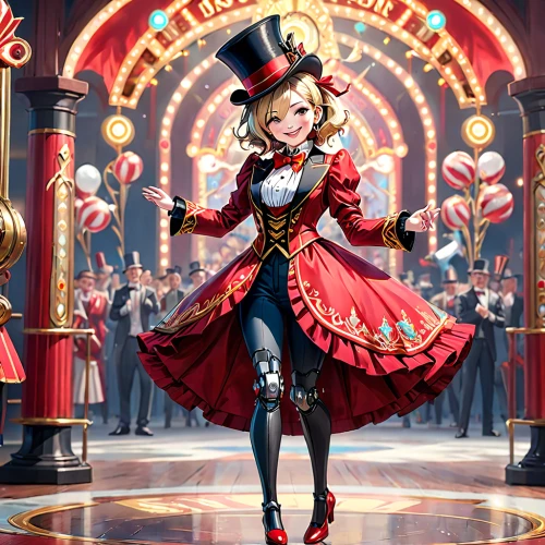 ringmaster,queen of hearts,majorette (dancer),circus stage,alice,aristocrat,circus,las vegas entertainer,circus show,hatter,victorian style,magician,masquerade,nutcracker,vaudeville,steampunk,victorian lady,nero claudius,alice in wonderland,maraschino,Anime,Anime,General