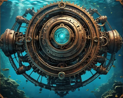 nautilus,aquanaut,diving bell,steampunk gears,steampunk,porthole,submersible,underwater background,cog,the bottom of the sea,bottom of the sea,undersea,deep sea diving,key-hole captain,god of the sea,under sea,underwater playground,atlantis,deep sea,under the sea,Conceptual Art,Fantasy,Fantasy 25