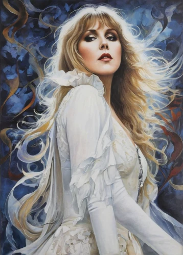 white rose snow queen,the snow queen,white lady,suit of the snow maiden,stevie nicks,oil painting on canvas,white horse,fantasy portrait,celtic woman,white bird,white dove,oil painting,fantasy art,the blonde in the river,blonde woman,mystical portrait of a girl,romantic portrait,white swan,ice queen,jessamine,Illustration,Black and White,Black and White 07