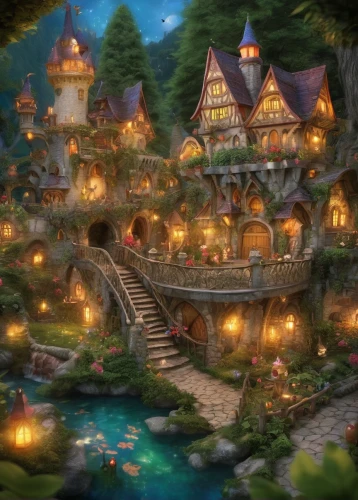 fairy village,aurora village,alpine village,fairy world,nativity village,fairy tale castle,escher village,knight village,oktoberfest background,fantasy picture,christmas village,elves flight,winter village,christmas town,druid grove,popeye village,fantasy landscape,mountain village,witch's house,fantasy world,Illustration,Realistic Fantasy,Realistic Fantasy 02