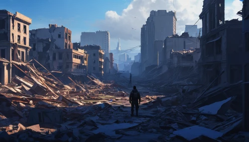 destroyed city,post-apocalyptic landscape,post-apocalypse,post apocalyptic,wasteland,apocalyptic,gunkanjima,fallout4,destroyed area,world digital painting,ruin,rubble,desolation,concept art,sidonia,ruins,the end of the world,lost in war,dystopia,lost place,Conceptual Art,Sci-Fi,Sci-Fi 12