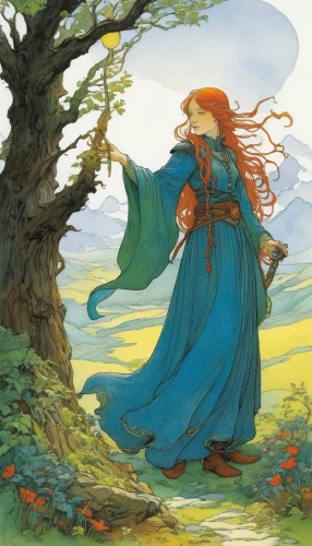 merida,fae,little girl in wind,rusalka,children's fairy tale,rapunzel,faerie,pumuckl,fantasia,fairytale characters,throwing leaves,fairy tale character,faery,dryad,kate greenaway,fairy tale,a fairy tale,rosa 'the fairy,girl with tree,the enchantress,Illustration,Realistic Fantasy,Realistic Fantasy 04