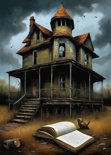 the haunted house,witch's house,haunted house,witch house,lonely house,abandoned house,creepy house,house painting,doll's house,halloween illustration,house with lake,sci fiction illustration,halloween poster,wooden house,little house,ancient house,victorian house,crooked house,two story house,bird house,Illustration,Realistic Fantasy,Realistic Fantasy 34