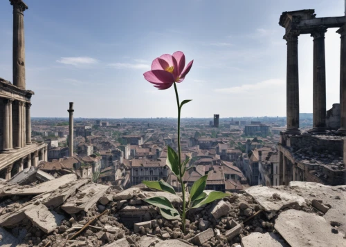 lilium candidum,ancient rome,destroyed city,flowers png,rome 2,flower of the passion,eternal city,syria,fallen flower,centaurium,flowers fall,the ruins of the,roman forum,dry bloom,ruins,fragility,the ancient world,classical antiquity,fiore,monument protection,Illustration,Black and White,Black and White 27