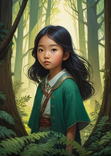 mulan,girl with tree,mystical portrait of a girl,digital painting,kids illustration,forest clover,world digital painting,child portrait,little girl in wind,sci fiction illustration,shirakami-sanchi,game illustration,fantasy portrait,forest background,digital illustration,mowgli,pocahontas,hanbok,eglantine,the little girl,Conceptual Art,Daily,Daily 10
