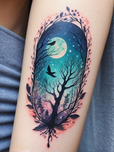 moon phase,forearm,moon addicted,hanging moon,lunar,moon and star background,dream catcher,forest tree,moons,moon and star,tattoo,lilac branch,moon,crescent moon,lilac branches,lunar landscape,hand painting,lilac tree,tree branches,blue moon rose,Illustration,Abstract Fantasy,Abstract Fantasy 20