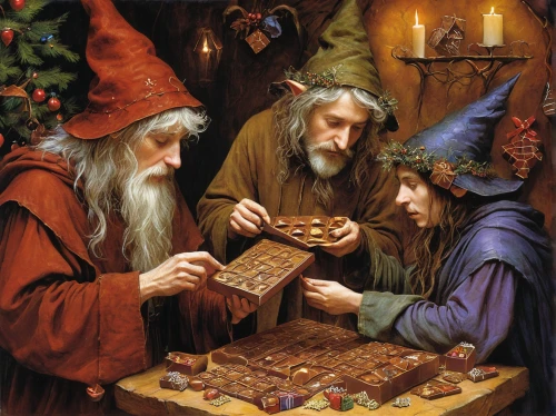 the three wise men,three wise men,elves,wise men,gnomes at table,chess game,gnomes,advent calendar,board game,the three magi,wizards,game illustration,fortune telling,scandia gnomes,elves flight,fortune teller,ball fortune tellers,druids,chess men,christmas circle,Illustration,Realistic Fantasy,Realistic Fantasy 14