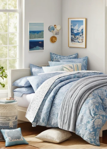 bed linen,blue pillow,bedding,blue sea shell pattern,linens,duvet cover,guest room,quilt,blue and white,sail blue white,bedroom,guestroom,mazarine blue,comforter,jasmine blue,window valance,mattress pad,blue room,ocean background,boy's room picture,Illustration,Retro,Retro 16