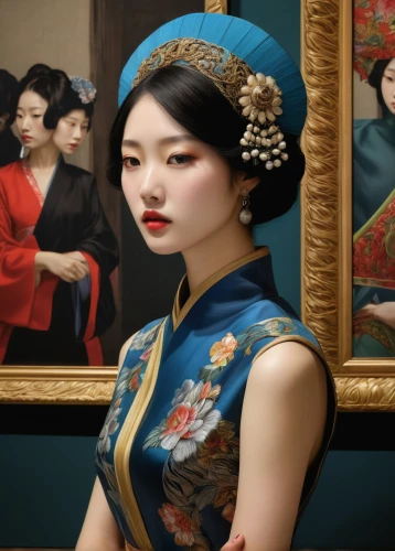 geisha girl,oriental painting,chinese art,geisha,japanese woman,oriental girl,japanese art,oriental princess,the japanese doll,vintage asian,asian woman,japanese doll,taiwanese opera,korean culture,hanbok,oriental,orientalism,painter doll,korean history,peking opera,Illustration,Realistic Fantasy,Realistic Fantasy 08