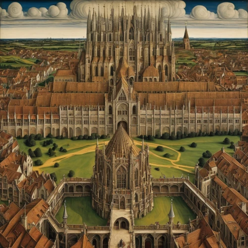 ulm minster,city of münster,muenster,maulbronn monastery,medieval architecture,gothic architecture,reims,metz,delft,nidaros cathedral,ulm,new-ulm,braunschweig,erfurt,notre dame,medieval,regensburg,marienburg,abbaye de belloc,matthias church,Art,Classical Oil Painting,Classical Oil Painting 28