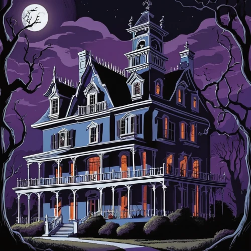 the haunted house,halloween poster,witch house,witch's house,haunted house,halloween illustration,haunted castle,halloween scene,halloween background,halloween and horror,halloween paper,haunted,ghost castle,halloween wallpaper,victorian house,houses clipart,halloween ghosts,halloween decor,haunt,halloween night,Illustration,American Style,American Style 05