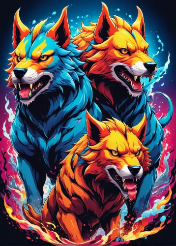 wolves,werewolves,nine-tailed,game illustration,lions,raging dogs,foxes,howling wolf,color dogs,lion children,furta,howl,werewolf,gryphon,to roar,mozilla,canines,firefox,fawkes,two lion,Illustration,Japanese style,Japanese Style 04