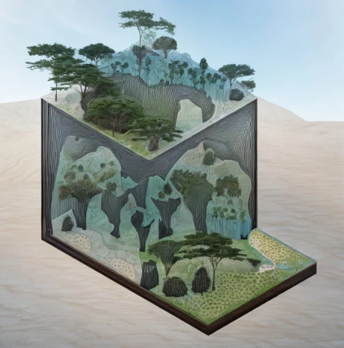 diorama,virtual landscape,biome,will free enclosure,relief map,landscape plan,maya civilization,the grave in the earth,enclosure,karst landscape,mound-building termites,terraforming,water cube,cube background,greenhouse cover,terrain,background vector,3d rendering,natural reserve,cube surface,Landscape,Landscape design,Landscape space types,Natural Landscapes