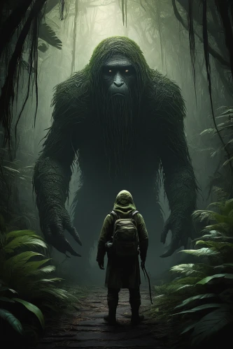 kong,king kong,gorilla,forest man,monkey island,aaa,forest animal,patrol,ape,game art,silverback,game illustration,concept art,great apes,primate,encounter,gorilla soldier,stroll,bear guardian,adventure game,Illustration,Realistic Fantasy,Realistic Fantasy 17