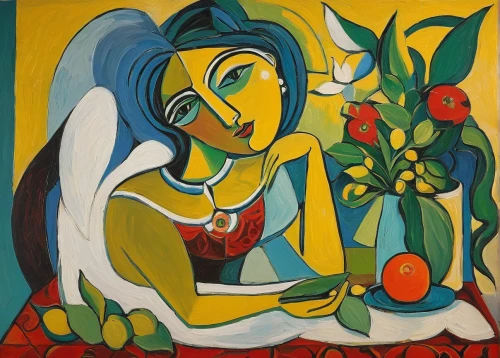 woman eating apple,woman sitting,woman at cafe,woman with ice-cream,woman drinking coffee,picasso,woman holding pie,radha,krishna,girl with bread-and-butter,hare krishna,woman on bed,indian art,woman playing,girl in the garden,girl with cloth,girl in the kitchen,girl sitting,girl with cereal bowl,janmastami,Art,Artistic Painting,Artistic Painting 05