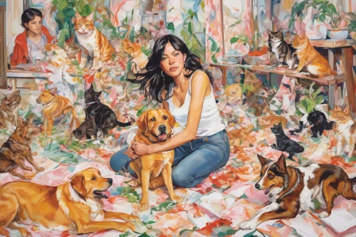 girl with dog,animal shelter,mari makinami,kennel club,vietnamese woman,dog cafe,asian woman,shirakami-sanchi,pet shop,jasmine crape,oriental painting,pet supply,motif,basset artésien normand,the little girl's room,chinese art,kaew chao chom,oriental longhair,girl with bread-and-butter,japanese woman,Conceptual Art,Oil color,Oil Color 18
