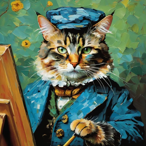 policeman,inspector,conductor,officer,police officer,cat portrait,cat sparrow,traffic cop,policewoman,military officer,vintage cat,mailman,cat,oil painting on canvas,oktoberfest cats,napoleon cat,postman,oil painting,police hat,tea party cat,Conceptual Art,Oil color,Oil Color 06