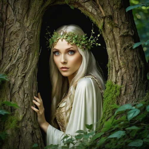 faerie,faery,dryad,mystical portrait of a girl,elven,the enchantress,fairy door,fairy queen,druids,fae,girl with tree,enchanted forest,wood elf,fantasy portrait,fairy forest,fairy house,girl in a wreath,elven forest,the night of kupala,druid,Illustration,Realistic Fantasy,Realistic Fantasy 02
