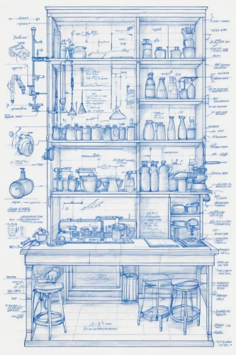 apothecary,kitchen shop,blueprint,pantry,china cabinet,kitchen,blueprints,kitchen cabinet,kitchenware,big kitchen,shelves,kitchen equipment,kitchen design,the kitchen,laboratory equipment,kitchen tools,kitchen paper,shelf,shelving,chemist,Unique,Design,Blueprint