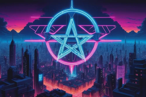 neon arrows,pentagram,pentacle,occult,80's design,neon ghosts,hex,cyberpunk,would a background,cyber,triangles background,tetragramaton,star polygon,wallpaper,wallpapers,libra,all seeing eye,retro background,transmission,metatron's cube,Art,Artistic Painting,Artistic Painting 06