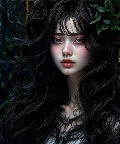 fantasy portrait,mystical portrait of a girl,faery,faerie,dryad,the enchantress,fantasy art,gothic portrait,eglantine,rusalka,fairy tale character,black rose,digital painting,background ivy,wild rose,wilted,elven,fairy queen,black rose hip,world digital painting