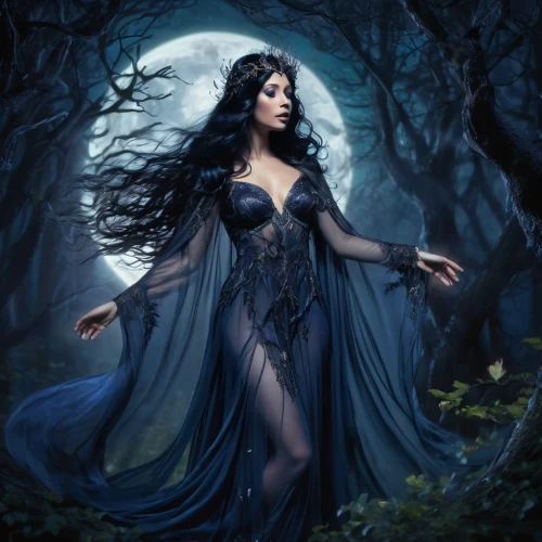 blue enchantress,queen of the night,sorceress,gothic woman,the enchantress,faerie,fantasy picture,fairy queen,faery,fantasy woman,gothic dress,fantasy art,lady of the night,gothic fashion,gothic portrait,vampire woman,blue moon rose,celebration of witches,blue moon,fantasy portrait,Illustration,Realistic Fantasy,Realistic Fantasy 02