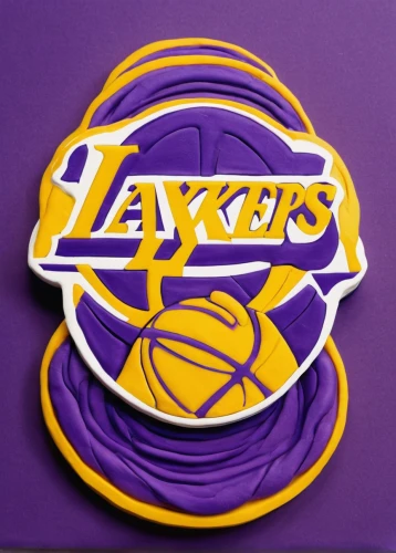 lens-style logo,basketball autographed paraphernalia,king cake,cutout cookie,logo header,sports fan accessory,front disc,l badge,royal icing cookies,grapes icon,basket maker,purple and gold foil,basketball board,christmas ball ornament,decorative plate,the logo,the visor is decorated with,fire logo,automotive decal,royal icing,Unique,3D,Clay