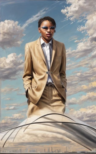 novelist,dali,album cover,elongated,el salvador dali,elongate,african businessman,prophet,a black man on a suit,portrait background,cd cover,the man floating around,businessman,monk,ceo,cumulus,beatenberg,sky,black businessman,salt-flats,Common,Common,Natural