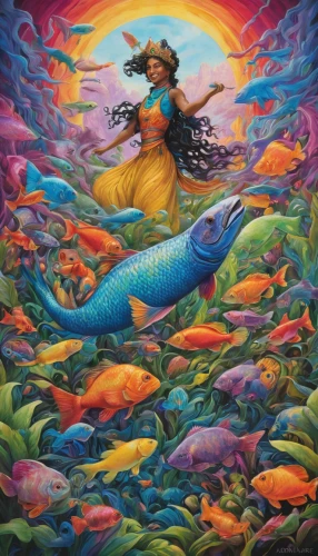 girl with a dolphin,god of the sea,mermaid background,el mar,oil painting on canvas,water nymph,fantasia,mermaid,merman,the people in the sea,the sea maid,pachamama,radha,fish in water,oil on canvas,sea god,merfolk,under the sea,mermaid vectors,fishes,Illustration,Paper based,Paper Based 08