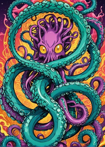 tentacles,medusa gorgon,tentacle,medusa,pink octopus,gorgon,octopus tentacles,paisley digital background,octopus,serpent,kraken,fun octopus,cephalopod,colorful spiral,cuthulu,calamari,swirls,paisley,octopus vector graphic,sea god,Illustration,Japanese style,Japanese Style 04